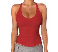 OYIGELZ Débardeur pour femme - Débardeur d'été à bretelles sans manches - Y2K - Coupe ajustée - Crop Tops - Basique - Camisole - Haut de sport sexy - Col en V - Spaghetti côtelé - Débardeur streetwear