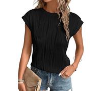 OYIGELZ T-shirt pour femme - Col rond - Couleur unie - Élégant - Basique - Manches courtes - Pour l'été - Décontracté, Noir , M