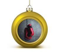 Oyihfvs Gants de boxe rouges à suspendre au mur comme concept de retraite - 1 boule de Noël incassable - Décoration ronde en plastique jaune à suspendre - Grande boule avec ficelle pour les vacances