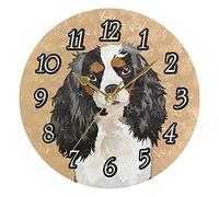 Oyihfvs Horloge murale Cavalier King Charles Spaniel, décorative facile à lire, ronde, silencieuse, sans tic-tac, 24,1 cm, horloge murale avec pointeur doré pour la maison, le bureau, l'école
