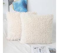 OYIMUA Lot de 2 housses de coussin carrées en fausse fourrure douce et moelleuse - 40 x 40 cm - Beige