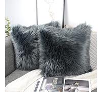 OYIMUA Lot de 2 Housses de Coussin décoratives Douces en Fourrure d'agneau synthétique à Poils Longs - pour canapé (Gris foncé, 60 x 60 cm)