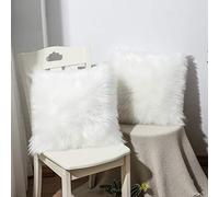 OYIMUA Lot de 2 Housses de Coussin décoratives Douces en Fourrure d'agneau synthétique à Poils Longs - pour canapé (Blanc, 60 x 60 cm)