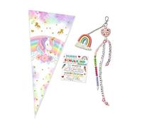 OYIWINMI Cône d'école à fabriquer avec chaîne à compter, cadeau rentrée fille, cornet licorne rond 37 cm, sachet conique avec attache dorée, emballage bonbons & fêtes