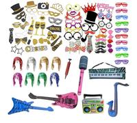 OYIWINMI Lot de 86 accessoires de décoration de fête avec perruques gonflables pour fête musicale - Accessoires photo pour mariages, anniversaires, Halloween, Noël, carnaval, enfants et adultes