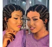 OYM HAIR Perruques courtes coupe pixie pour femmes noires perruque de cheveux humains brésiliens perruques doigt océan vague perruque Remy cheveux humains (noir)