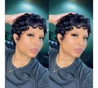 OYM HAIR Perruques courtes légèrement ondulées pour femmes noires de cheveux humains courts coupe pixie pour femmes noires couleur naturelle