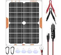 OYMSAE Chargeur de Batterie à Panneau Solaire Portable étanche 20 W 12 V pour Voiture, Bateau, Automobile, Camping-Car avec Prise Allume-Cigare et Pince Crocodile