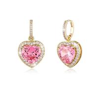OYOGAA Boucles d'oreilles créoles en forme de cœur plaqué or 14 carats avec oxyde de zirconium 5A et grand halo taillé en forme de cœur brillant pour femme, Laiton, Zircone cubique