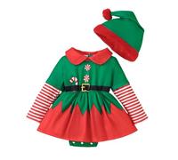 Oyolan Bébé Fille Ensemble Costume Lutin Noël Déguisement Elfe Barboteuse Robe Noël et Chapeau A Vert 3-6 mois