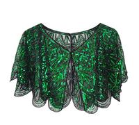 Oyolan Boléro Femme Paillette Rétro Années 20 Châle Wraps Brillant Etole Écharpe Mariage Soirée Vert Noir Taille Unique