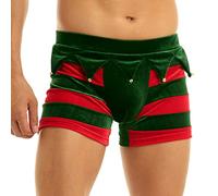 Oyolan Boxer Homme Sexy Ouvert Caleçon Noël Velours Boxer Shorty Lingerie sous-Vêtement Élastique Slip Costume Père Noël Lutin Underwear M-XL Type D Rouge M