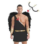 Oyolan Costume Ange Cupidon Homme Déguisement Ange Toge Arc Flèche Ailes D'ange Costume pour Saint Valentin Halloween Carnaval Noir XXL