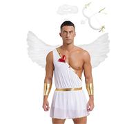 Oyolan Déguisement Ange Homme Toge Ailes d'Ange Ensemble Costume Saint Valentin Cosplay Halloween Carnaval A Blanc M