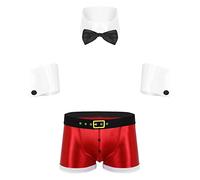 Oyolan Déguisement Noël Homme Sexy Body String Mankini Costume Père Noël/Lutin Tenue Serveur Ensemble Lingerie Erotique Gay Clubwear M-XXL Type G Rouge L