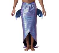 Oyolan Déguisement Sirène Homme Métallique Costume Sirène Prince Costume Imprimé Echelle de Poisson Tenue Cosplay Carnaval Halloween Bleu 3XL