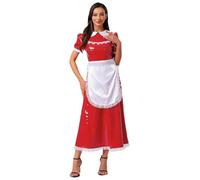Oyolan Déguisement Soubrette Femme Costume French Maid avec Tablier Robe Wetlook PU Cuir Tenue Halloween Carnaval Festival Rouge XXL