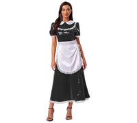 Oyolan Déguisement Soubrette Femme Costume French Maid avec Tablier Robe Wetlook PU Cuir Tenue Halloween Carnaval Festival Noir XXL