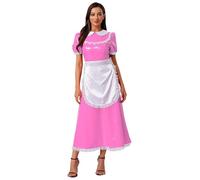 Oyolan Déguisement Soubrette Femme Costume French Maid avec Tablier Robe Wetlook PU Cuir Tenue Halloween Carnaval Festival Rose XXL