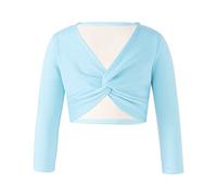 Oyolan Enfant Fille Cache-Coeur de Danse Classique Haut Danse Ballet Gym Veste Boléro Manches Longues Dancewear 5-16 Ans Type A Bleu Clair 7-8 Ans