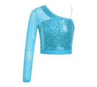 Oyolan Enfant Fille Haut Danse Paillette Top Costume Danse Moderne Jazz Hip Hop Tenue Danseuse Disco Costume Spectacle 5-16 Ans Bleu Clair 13-14 Ans