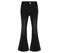 Oyolan Enfant Fille Jean à Pattes d'Eléphant Evasé Pantalon Denim Casual Noir 13-14 Ans