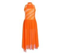 Oyolan Enfant Fille Robe Danse Classique Asymétrique Justaucorps Ballet Leotard Gymnastique Costume Danse Contemporaine Lyrique Tenue Spectacle 5-16 Ans D Orange 9-10 Ans