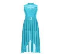 Oyolan Enfant Fille Robe Danse Classique Asymétrique Justaucorps Ballet Leotard Gymnastique Costume Danse Contemporaine Lyrique Tenue Spectacle 5-16 Ans C Turquoise 15-16 Ans
