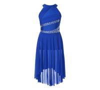 Oyolan Enfant Fille Robe Danse Classique Asymétrique Justaucorps Ballet Leotard Gymnastique Costume Danse Contemporaine Lyrique Tenue Spectacle 5-16 Ans A Bleu Royal 7-8 Ans
