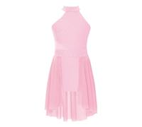 Oyolan Enfant Fille Robe Danse Classique Ballet Justaucorps Gymnastique Robe Danse Contemporaine Asymétrique Costume Spectacle 5-16 Ans A Rose 7-8 Ans