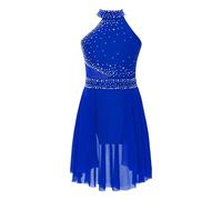 Oyolan Enfant Fille Robe Danse Classique Ballet Justaucorps Gymnastique Robe Danse Contemporaine Asymétrique Costume Spectacle 5-16 Ans A Bleu Royal 13-14 Ans