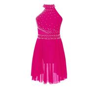 Oyolan Enfant Fille Robe Danse Classique Ballet Justaucorps Gymnastique Robe Danse Contemporaine Asymétrique Costume Spectacle 5-16 Ans A Rose Vif 9-10 Ans