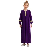 Oyolan Enfant Fille Robe de Prière Musulmane Abaya Col Rond 5-16 Ans Violet 11-12 Ans