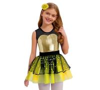 Oyolan Enfant Fille Robe Modern Jazz Danse Métallisé Justaucorps sans Manches Métallique Costume Carnaval Or 11-12 Ans
