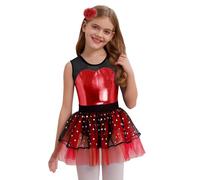 Oyolan Enfant Fille Robe Modern Jazz Danse Métallisé Justaucorps sans Manches Métallique Costume Carnaval Rouge 11-12 Ans