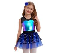 Oyolan Enfant Fille Robe Modern Jazz Danse Métallisé Justaucorps sans Manches Métallique Costume Carnaval Bleu 11-12 Ans