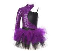 Oyolan Enfant Fille Tutu Danse Ballet Paillette Brillant Justaucorps Gymnastique Robe Danse Classique Tenue Danse Moderne Jazz Costume Spectacle 5-16 Ans Violet 9-10 Ans