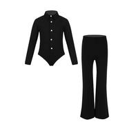 Oyolan Enfant Garçon Justaucorps Danse Latine Body Chemise et Pantalon Danse de Salon Jazz Tenue Patinage Artistique Gymnastique Noir 10 ans