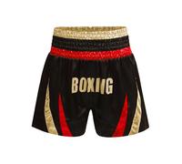 Oyolan Enfant Garcon Short de Boxe Muay Thai Kick Boxing MMA Short Combat Sport Taille Elastique Bermuda Métallique A Or Rouge 11-12 Ans