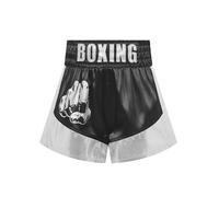 Oyolan Enfant Garcon Short de Boxe Muay Thai Kick Boxing MMA Short Sport Taille Elastique Bermuda Métallique B Noir Argent 5-6 Ans