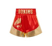 Oyolan Enfant Garcon Short de Boxe Muay Thai Kick Boxing MMA Short Sport Taille Elastique Bermuda Métallique B Or Rouge 11-12 Ans