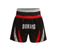 Oyolan Enfant Garcon Short de Boxe Muay Thai Kick Boxing MMA Short Sport Taille Elastique Bermuda Métallique A Rouge et Argent 11-12 Ans