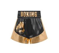 Oyolan Enfant Garcon Short de Boxe Muay Thai Kick Boxing MMA Short Sport Taille Elastique Bermuda Métallique B Or Noir 11-12 Ans