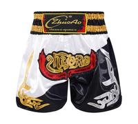 Oyolan Enfant Garçon Short Muay Thai Boxe MMA Kick Boxing Arts Martiaux Pantalon Court Entraînement 5-16 Ans A Blanc&Noir 15-16 Ans