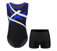 Oyolan Enfant Justaucorps Gymnastique Garçon Leotard Danse Ballet avec Short Gym Sport Ensemble Tenue Dancewear 5-16 Ans A Bleu&Noir 9-10 ans