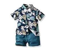 Oyolan Ensemble de Vêtement d'Été Garçon T-Shirt Floral Chemise à Manches Courtes Boutonnées et Short Costume