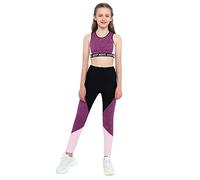 Oyolan Ensemble Sport Fille Legging Longue Collant Fitness Yoga Running Gilet Sport Débardeur Musculation Tank Top Tenue Gymnastique Costume Danse 6-14 Ans Rose 10 Ans
