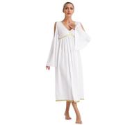 Oyolan Femme Déguisement Déesse Romaine Grecque Costume Grèce Antique Robe Tenue Halloween Carnaval Fête S-4XL Ivoire XL