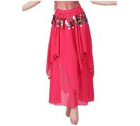 Oyolan Femme Jupe Danse du Ventre Paillette Jupette Danse Orientale Belly Dance Costume Halloween Carnaval Rose Vif Taille Unique