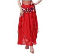 Oyolan Femme Jupe Danse du Ventre Paillette Jupette Danse Orientale Belly Dance Costume Halloween Carnaval Rouge Taille Unique